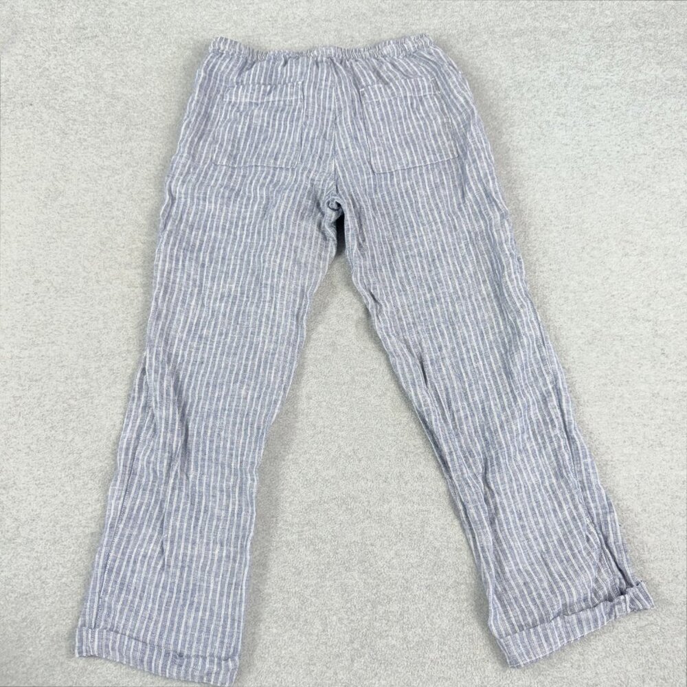 Roots Women’s S/P Striped Linen Drawstring Pants -Lt. Blue Pinstripe Relaxed Fit - Picture 2 of 11